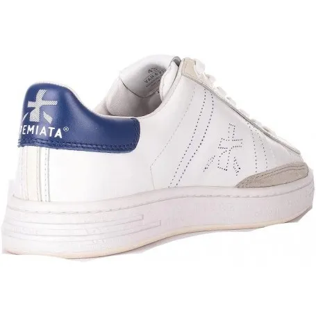 PREMIATA Russell_6274 Sneakers in Pelle Bianca e Dettaglio Blu.