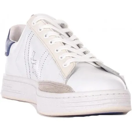 PREMIATA Russell_6274 Sneakers in Pelle Bianca e Dettaglio Blu.