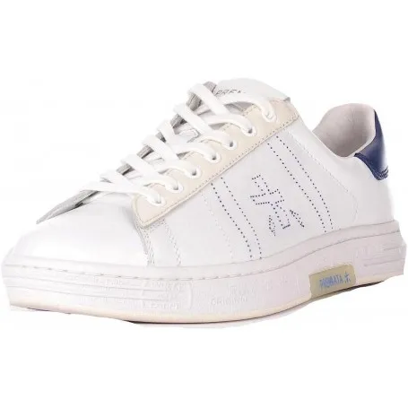 PREMIATA Russell_6274 Sneakers in Pelle Bianca e Dettaglio Blu.