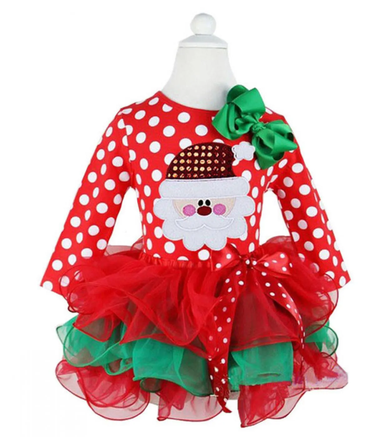 Ragazza Abito natalizio Modello Babbo Natale Gonna torta di pizzo Manica lunga Abito a pois con fiocco per capodanno Vestido 12m