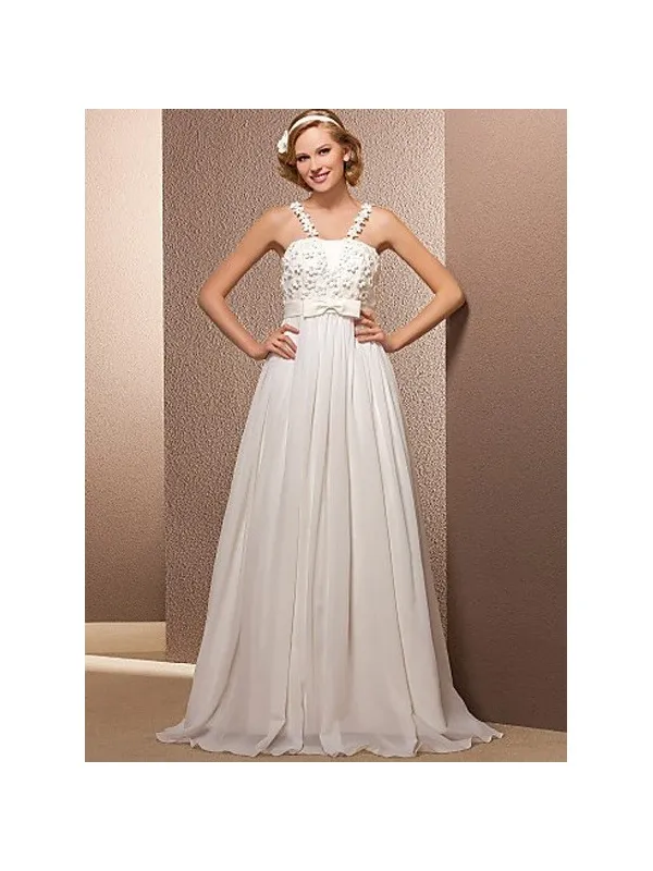 RIVA - Abito da Sposa in georgette con corpetto con fiorellini  e fiocco centrale
