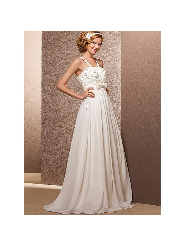 RIVA - Abito da Sposa in georgette con corpetto con fiorellini  e fiocco centrale