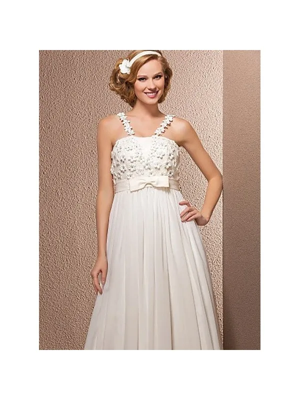 RIVA - Abito da Sposa in georgette con corpetto con fiorellini  e fiocco centrale