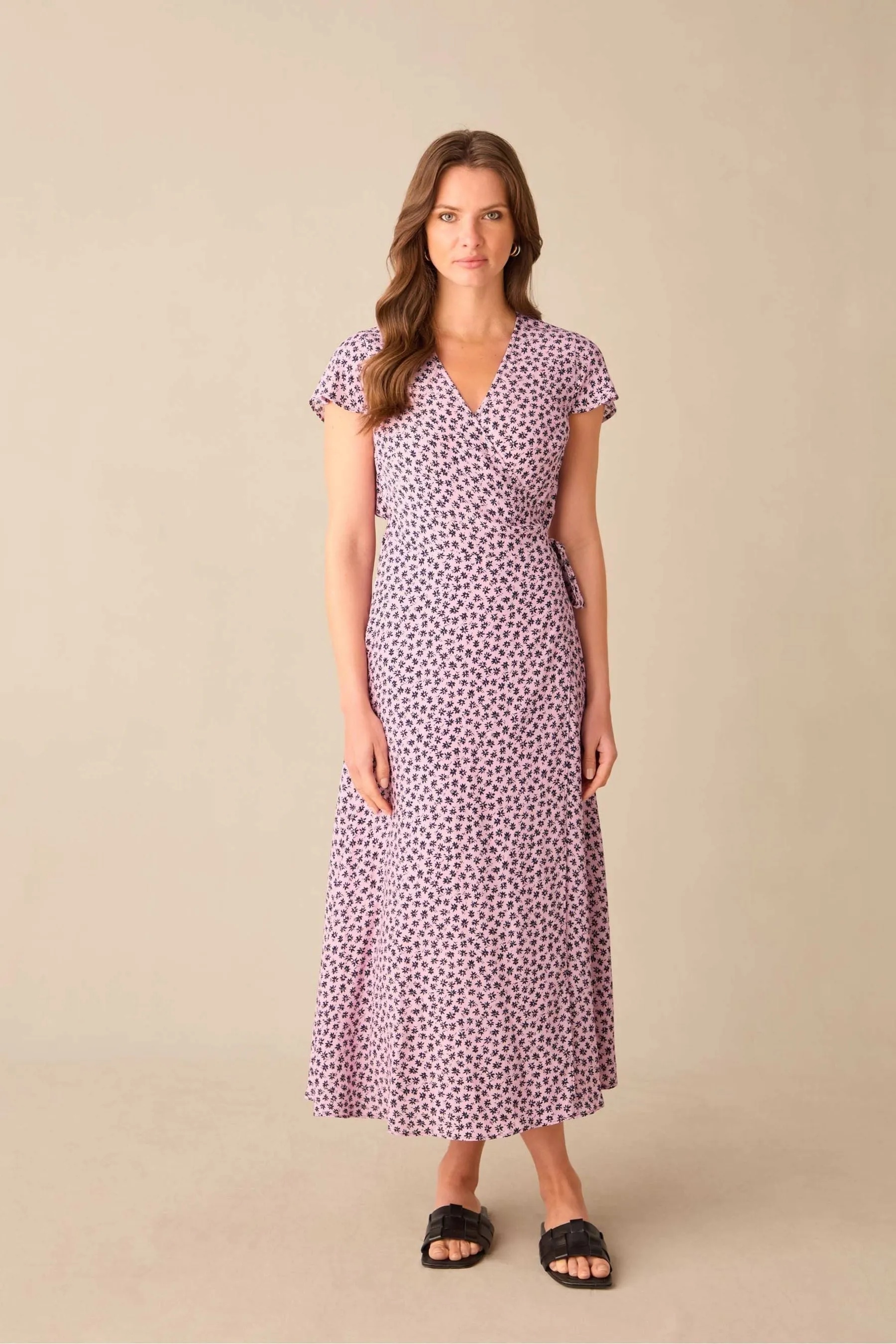 Ro&Zo Petite Pink - Ditsy Print Wrap Midi Dress