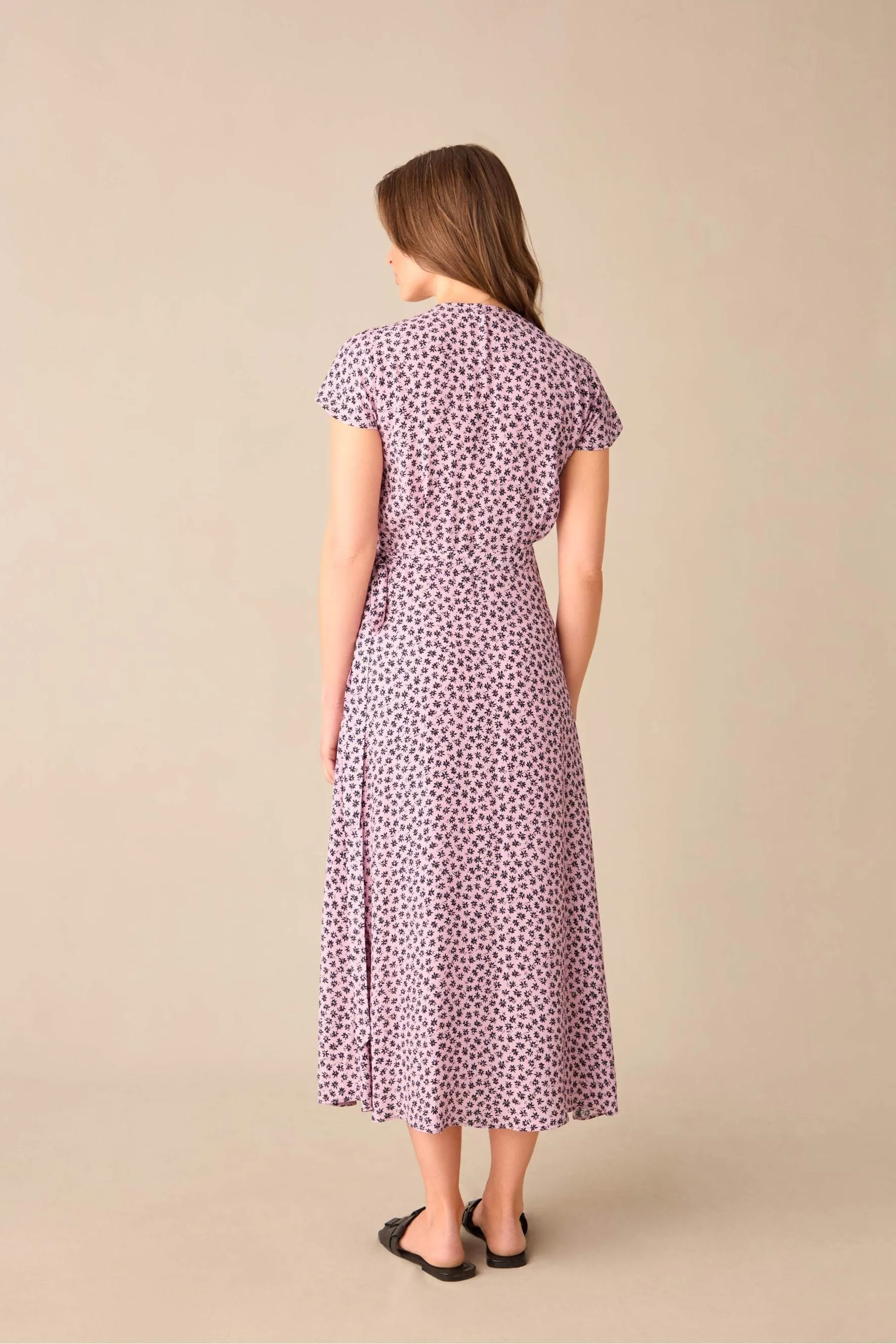 Ro&Zo Petite Pink - Ditsy Print Wrap Midi Dress