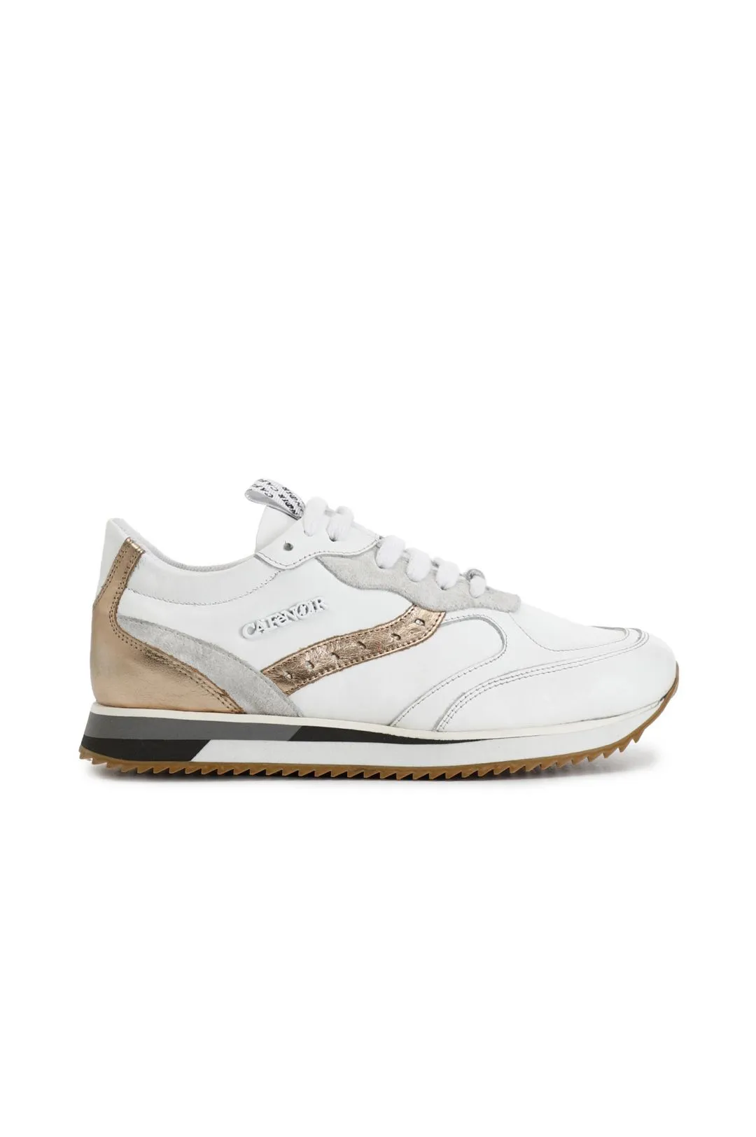 sneakers in pelle con riporti laminati su suola running bianco