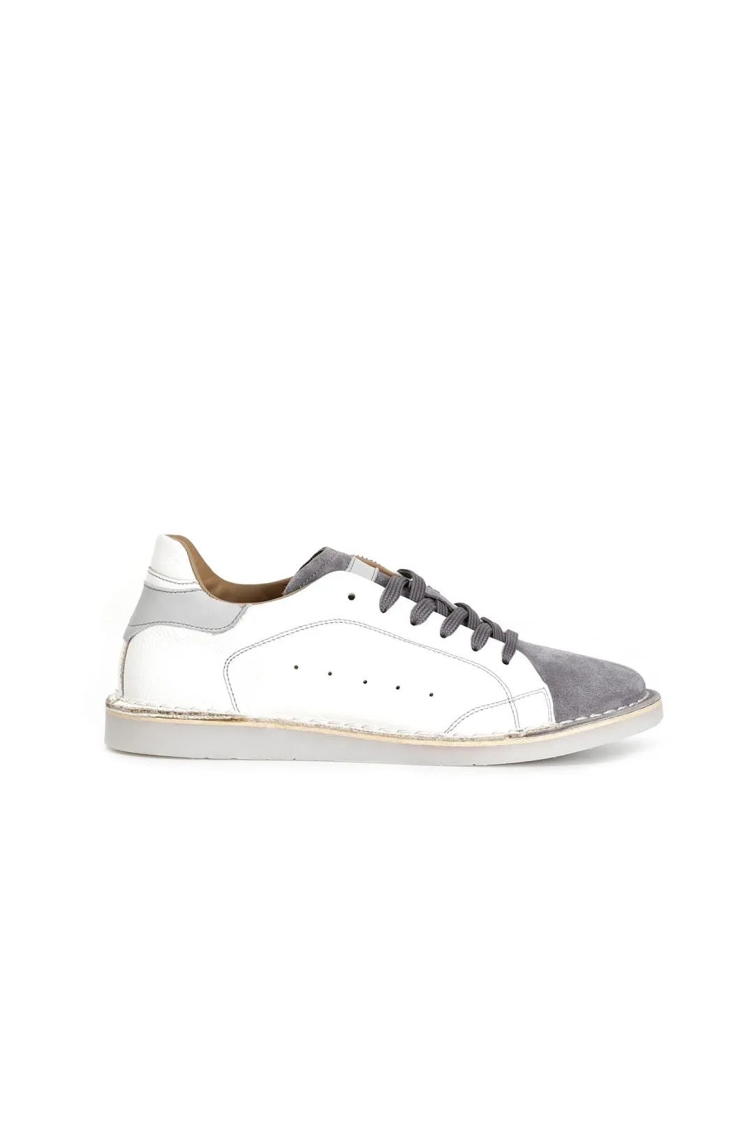 sneakers in pelle e pelle scamosciata bianco/grigio