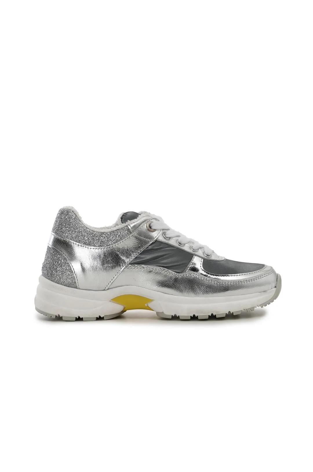 special price: sneakers in pelle metalizzata con inserti in tessuto