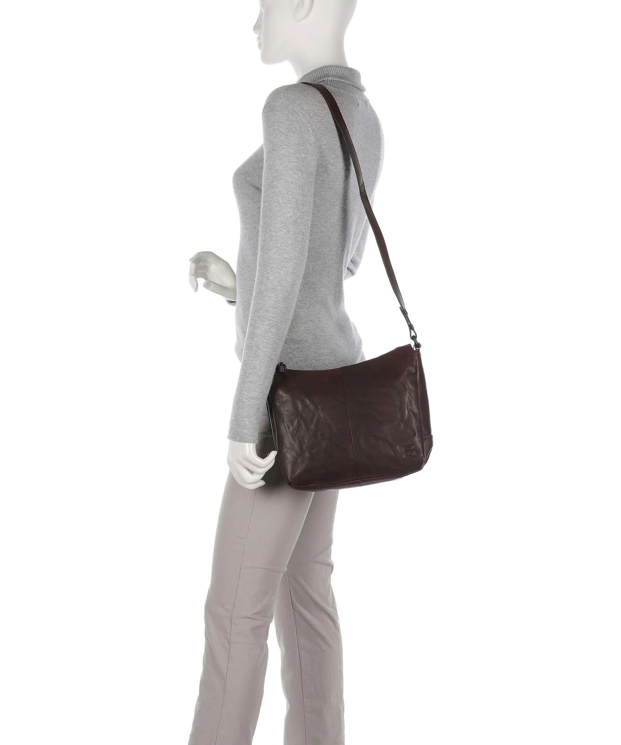  Spikes & Sparrow Bronco Borsa a spalla pelle a grana fine marrone scuro  