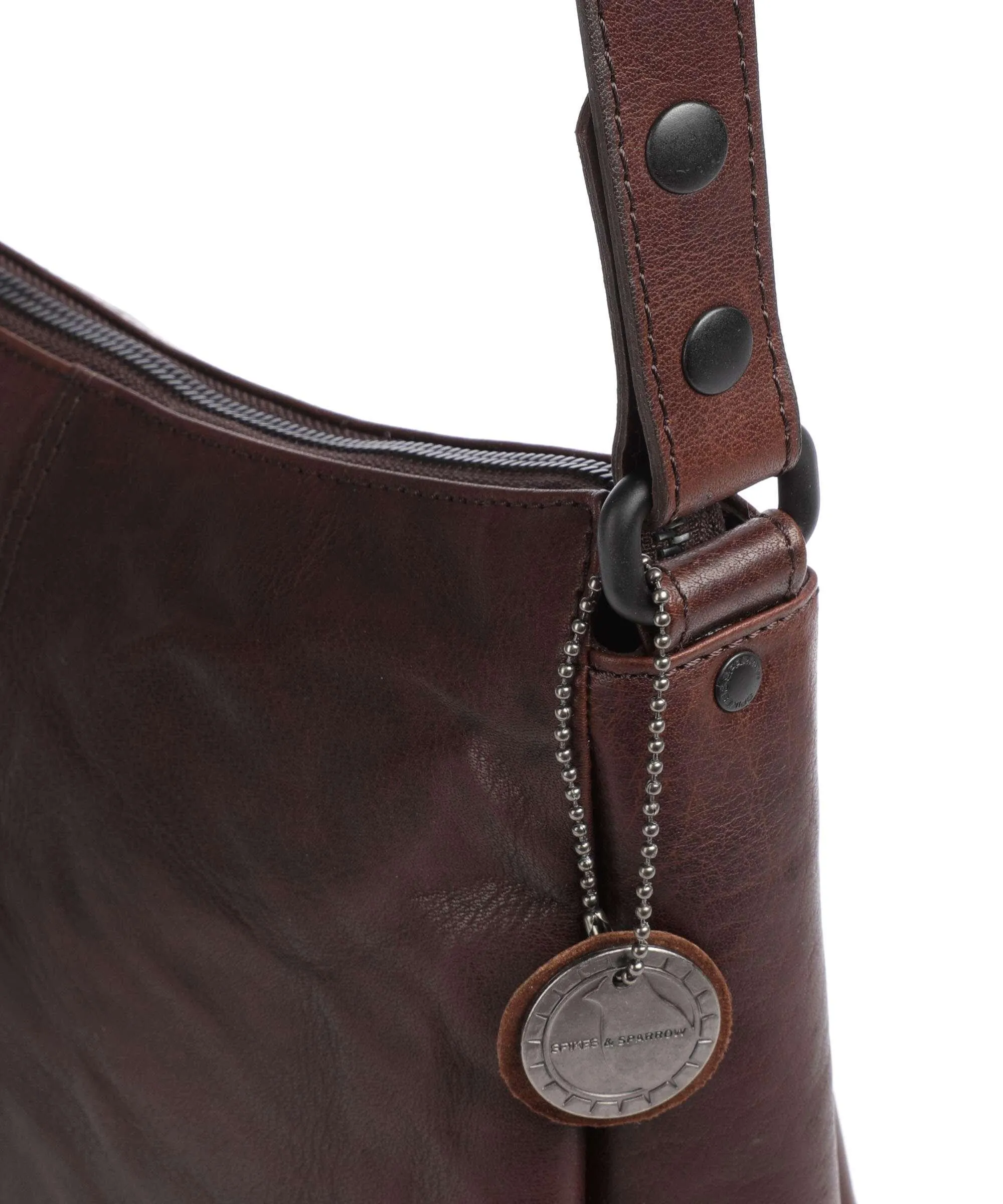  Spikes & Sparrow Bronco Borsa a spalla pelle a grana fine marrone scuro  