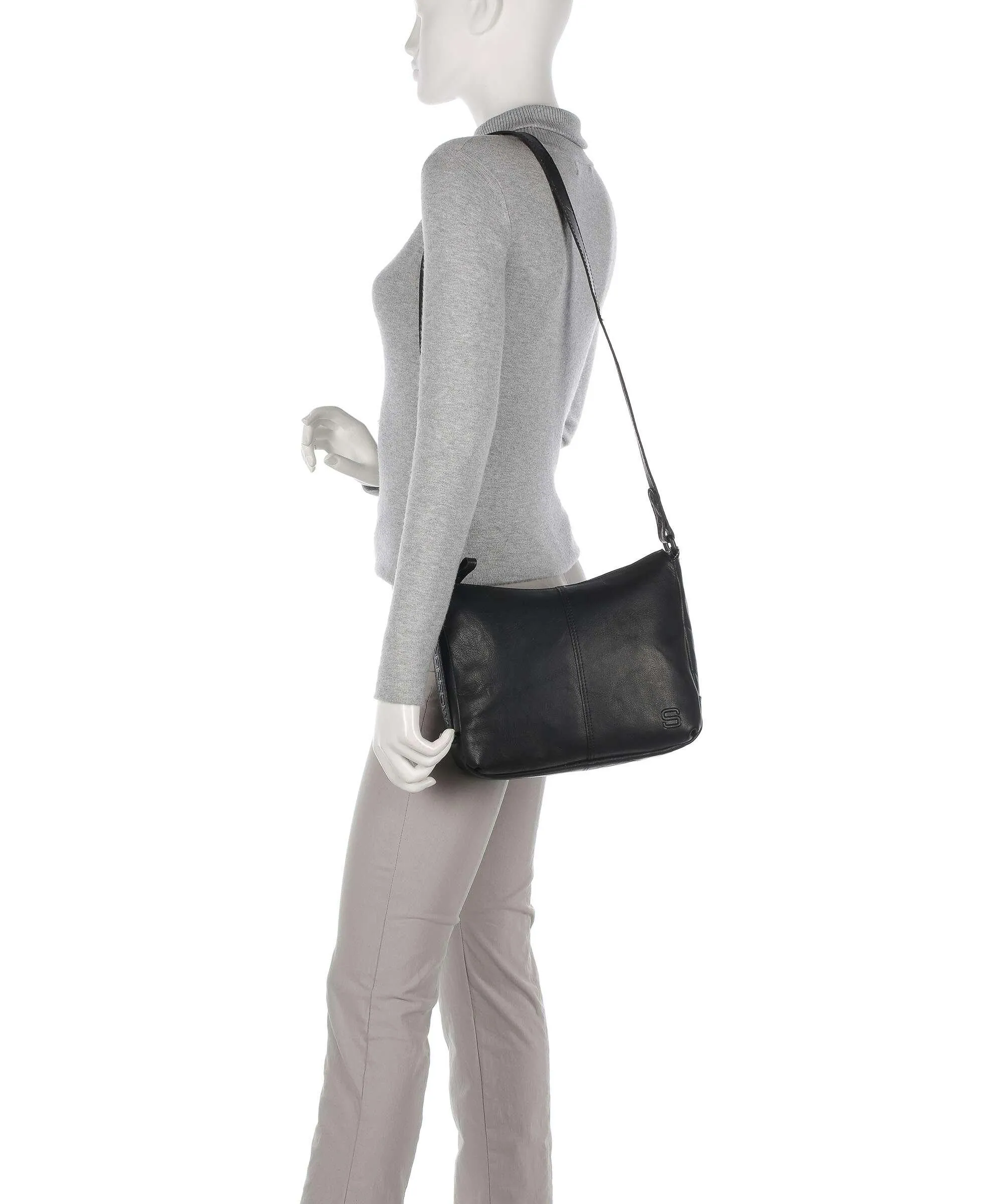  Spikes & Sparrow Bronco Borsa a spalla pelle a grana fine nero  