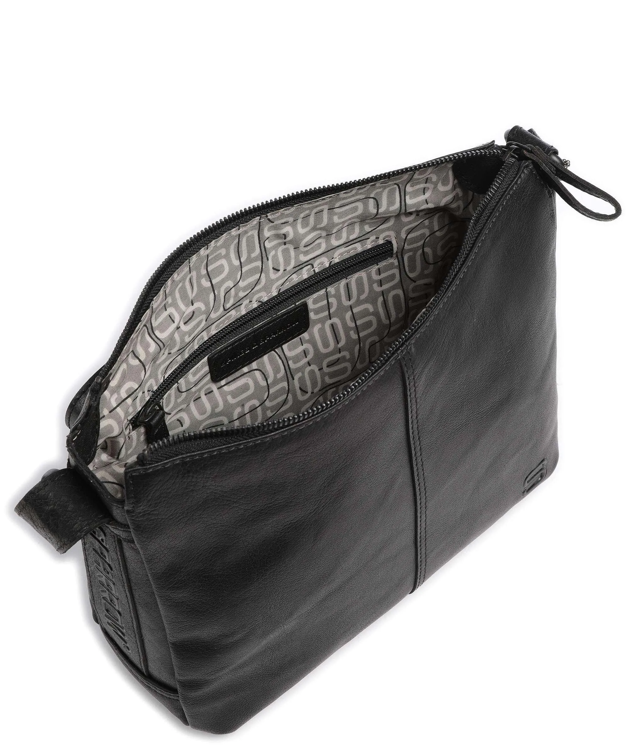  Spikes & Sparrow Bronco Borsa a spalla pelle a grana fine nero  