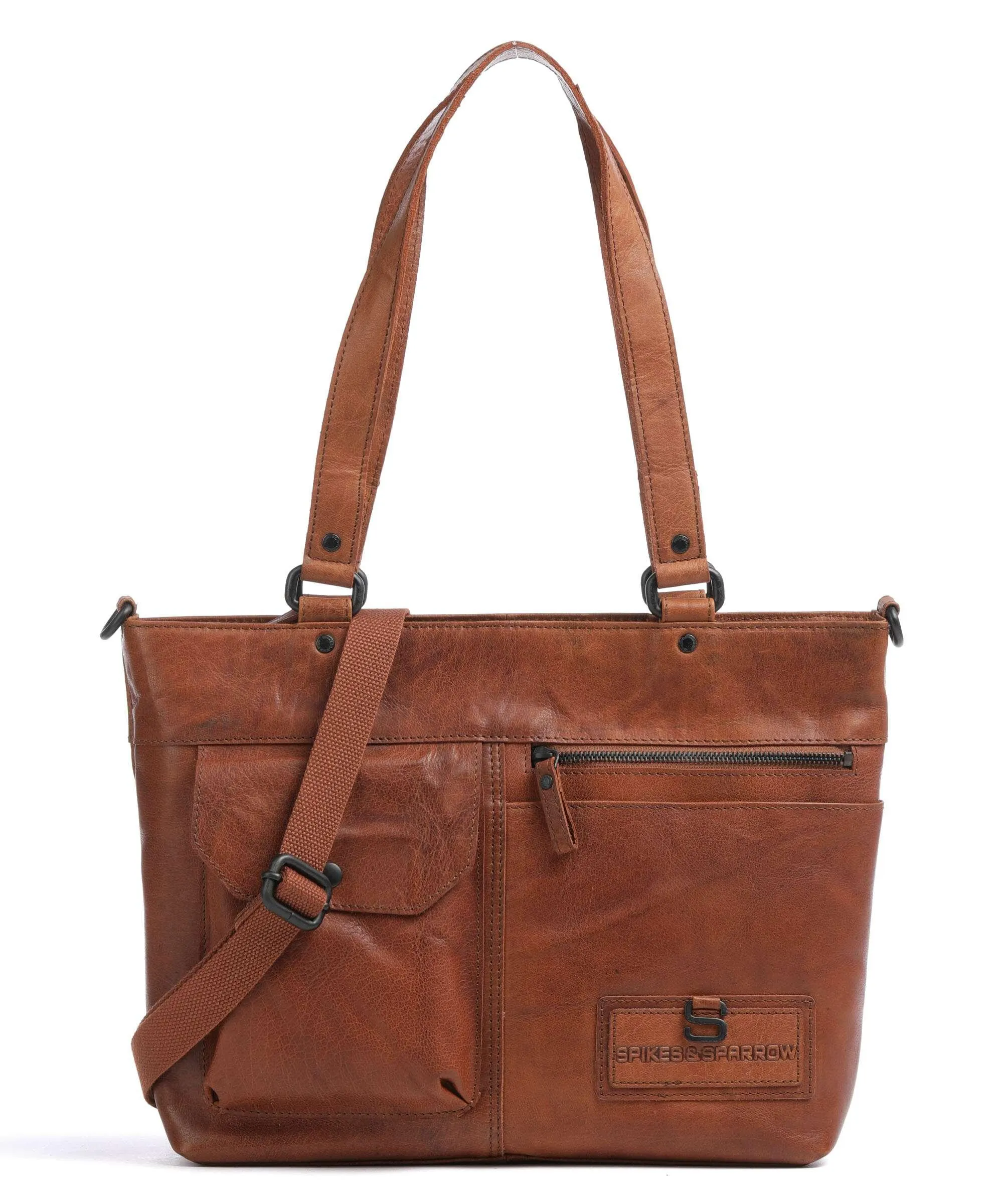  Spikes & Sparrow Bronco Borsa shopper pelle granulata marrone  