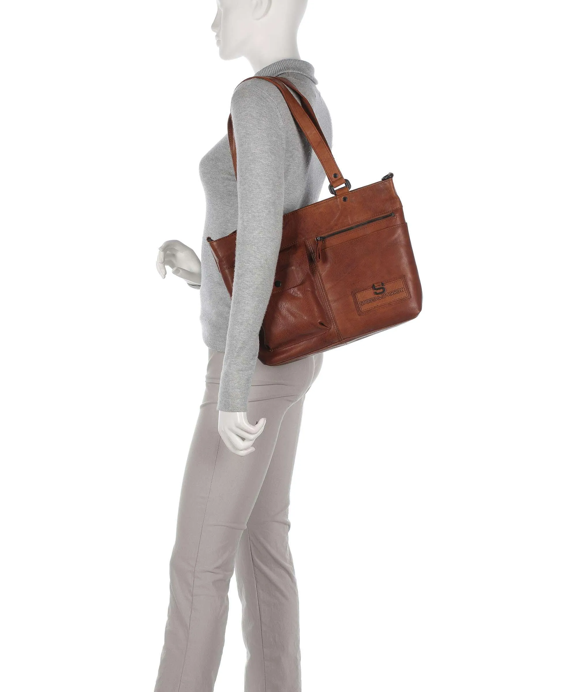  Spikes & Sparrow Bronco Borsa shopper pelle granulata marrone  