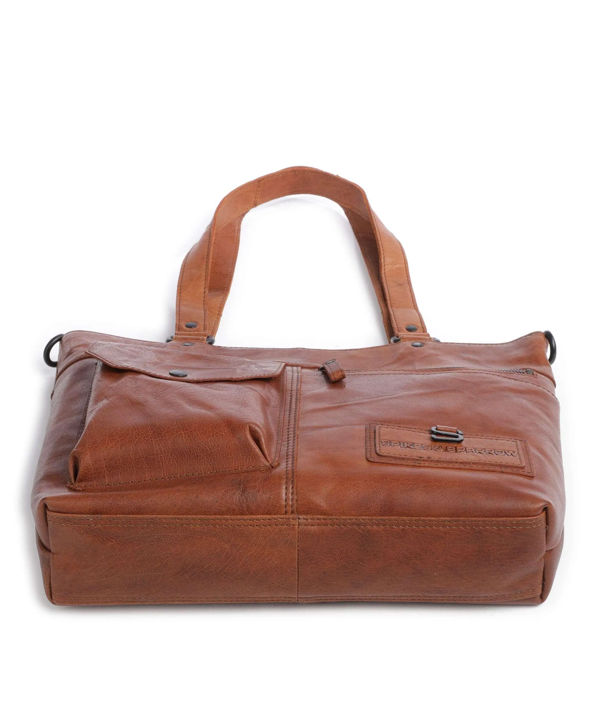  Spikes & Sparrow Bronco Borsa shopper pelle granulata marrone  
