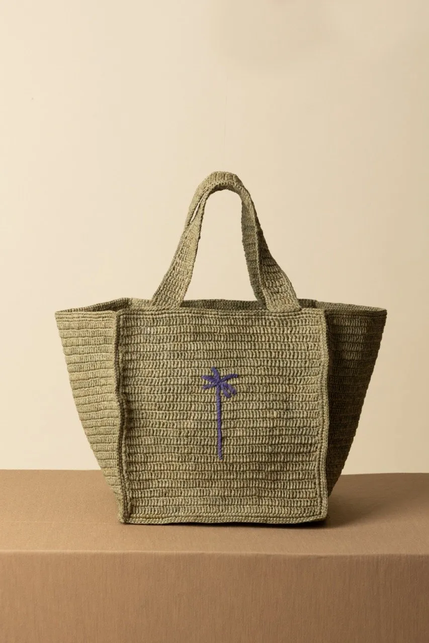 Squared tote bag GREEN W LAV PALM