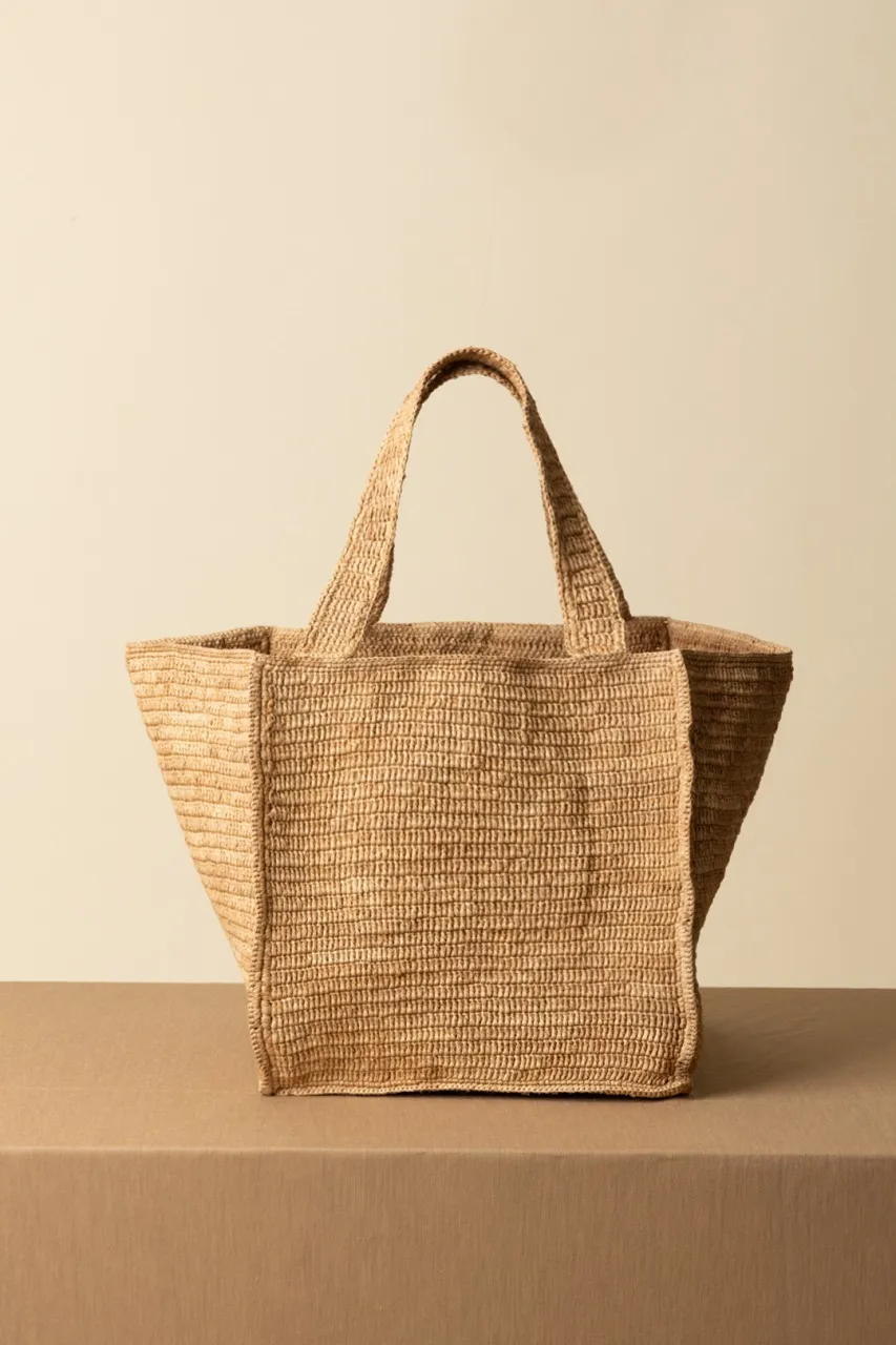 Squared tote bag TAN W BROWN PALM
