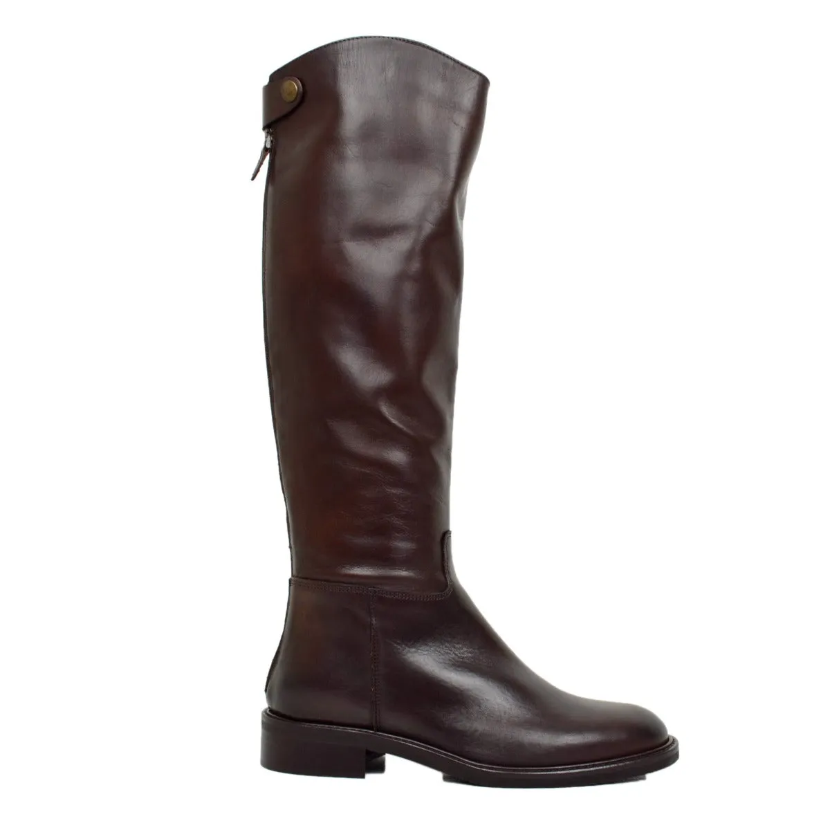 Stivali Alti Cavallerizza in Pelle Testa di Moro Made in Italy