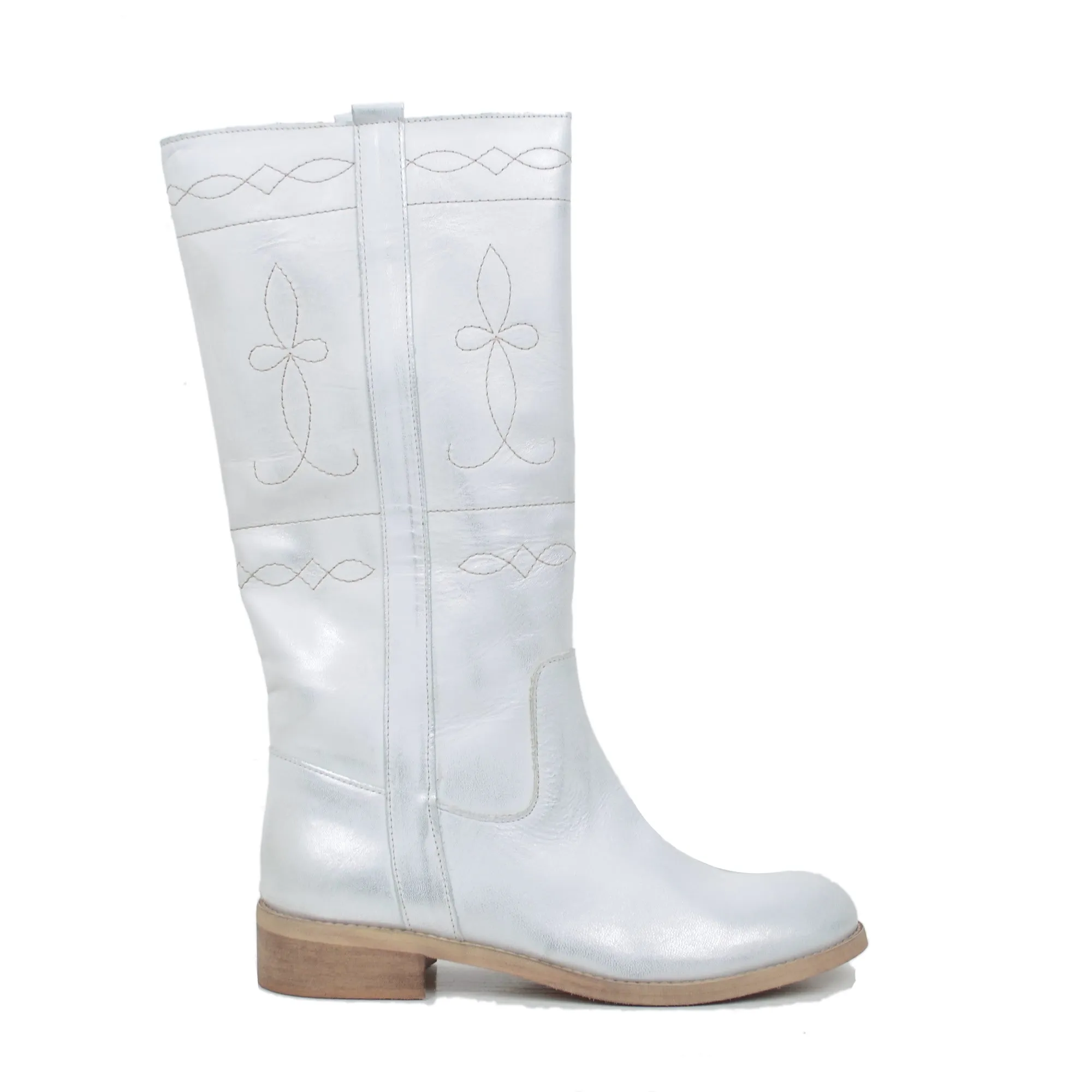 Stivali Camperos Donna in Pelle Laminata color Argento
