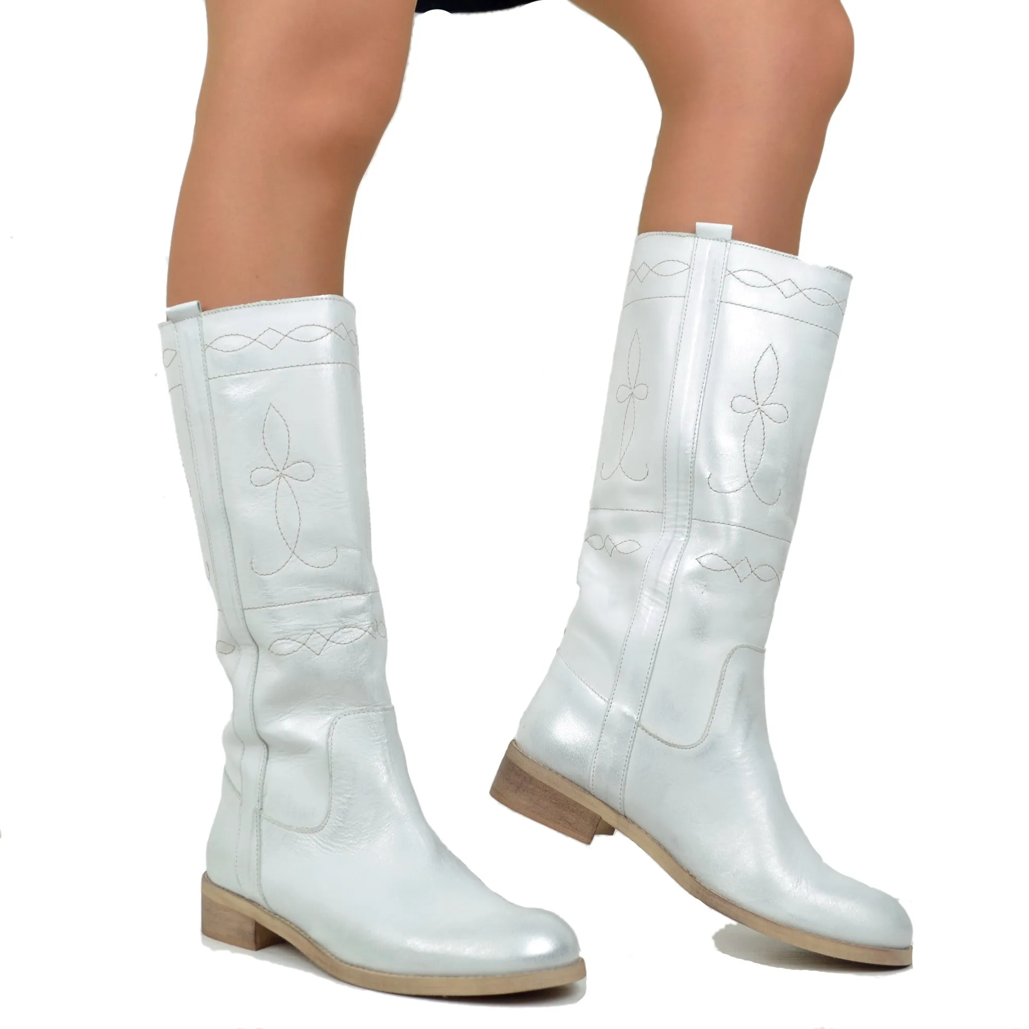 Stivali Camperos Donna in Pelle Laminata color Argento