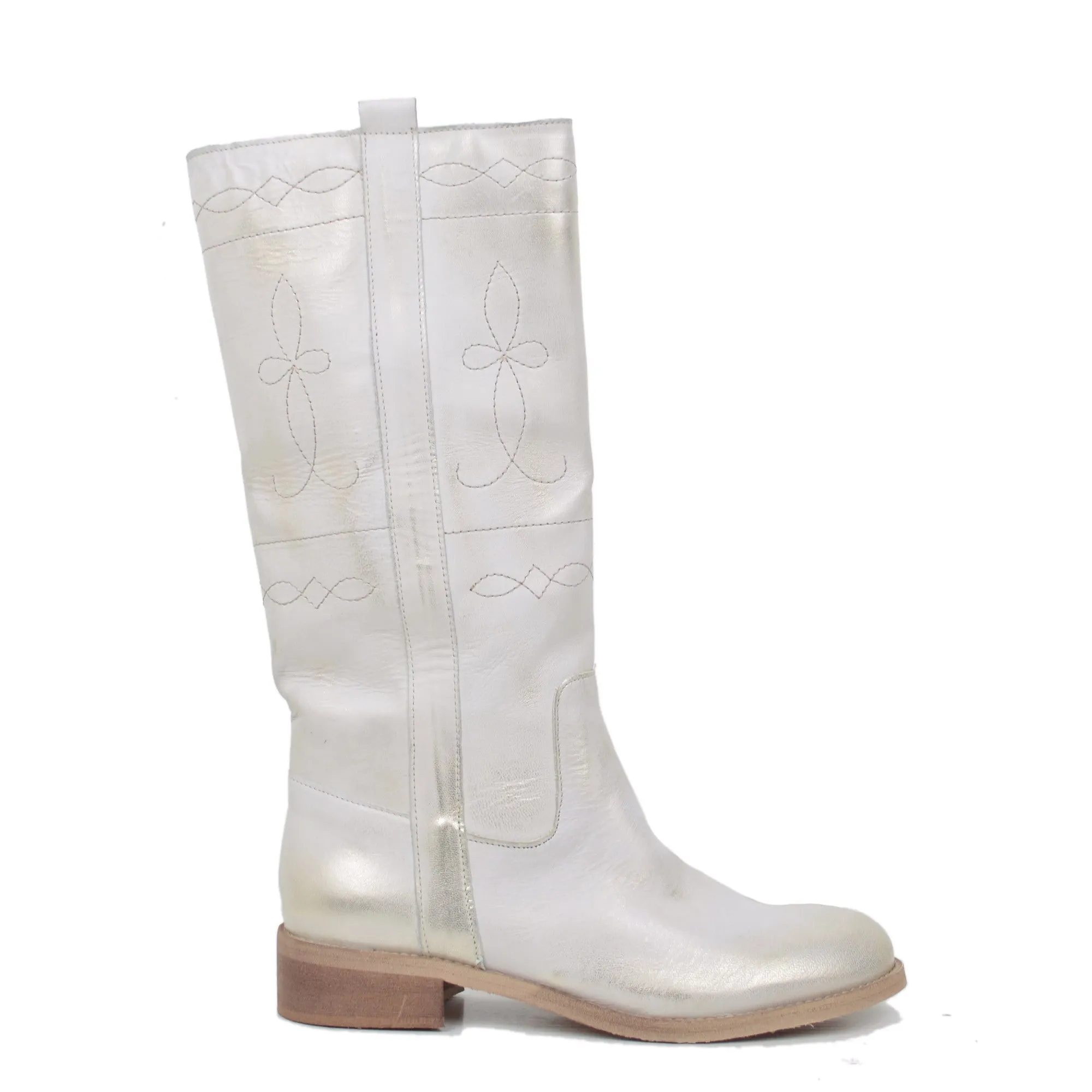 Stivali Camperos Donna in Pelle Laminata color Platino Made in Italy