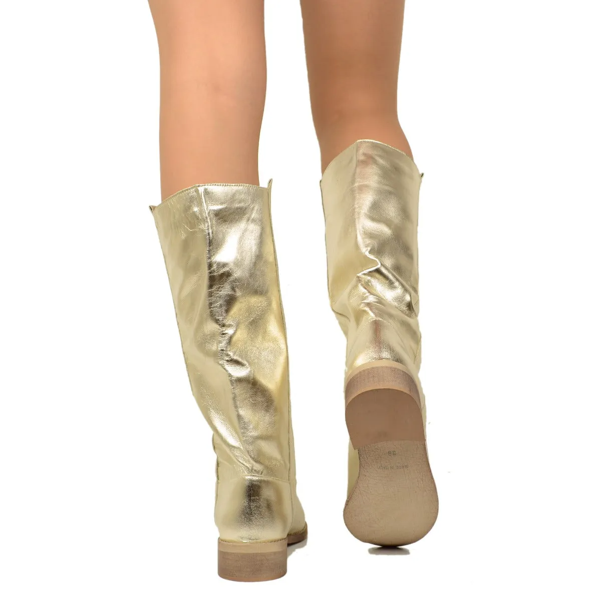Stivali Camperos Donna in Pelle Laminata color Platino
