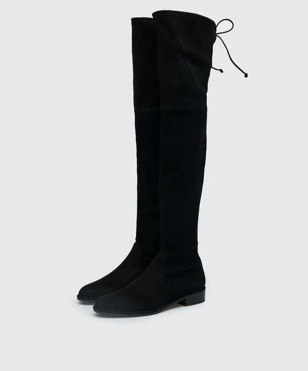 Stuart Weitzman Stivali in pelle scamosciata nera di pianura S2167