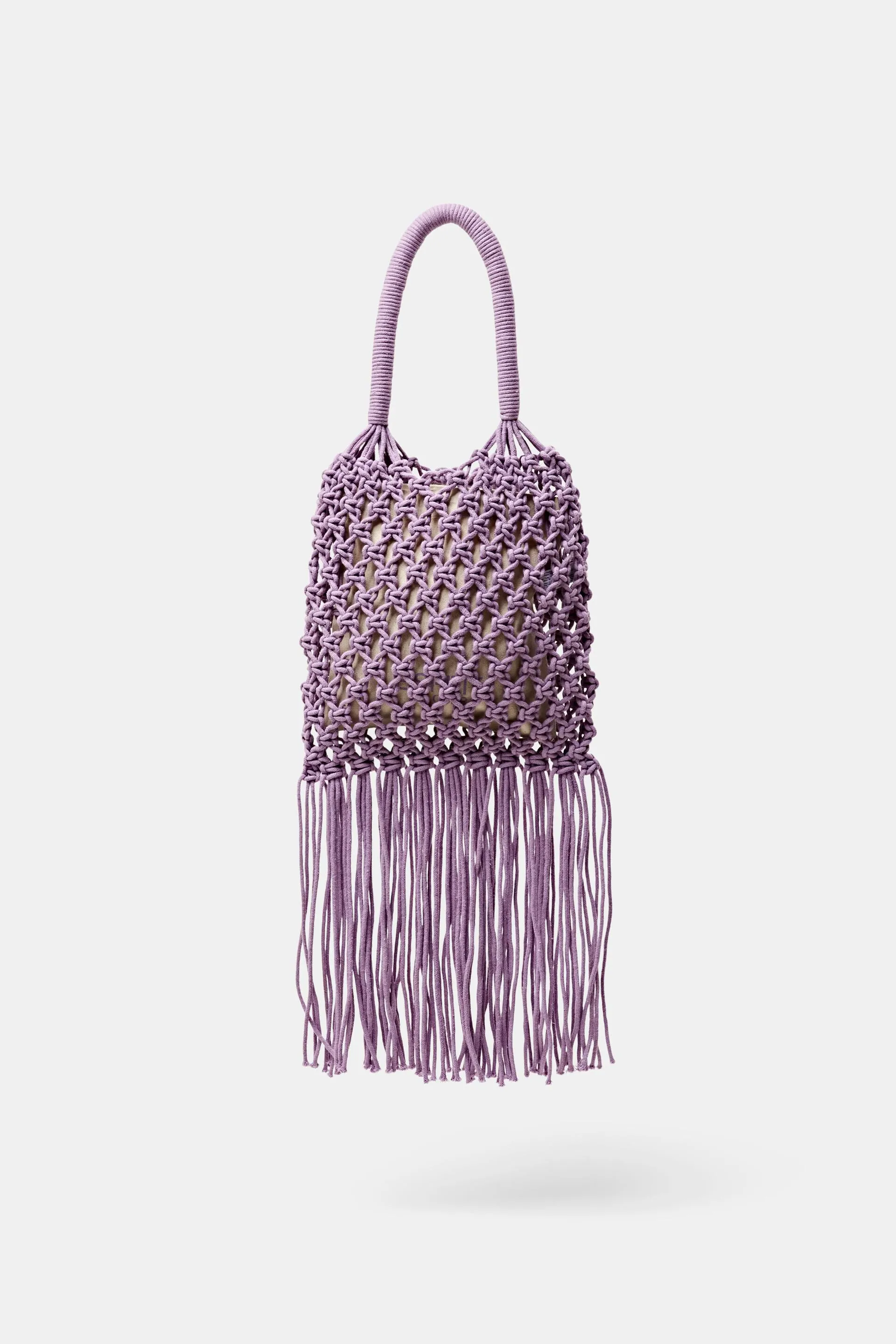 Tote bag a uncinetto a righe con nappe