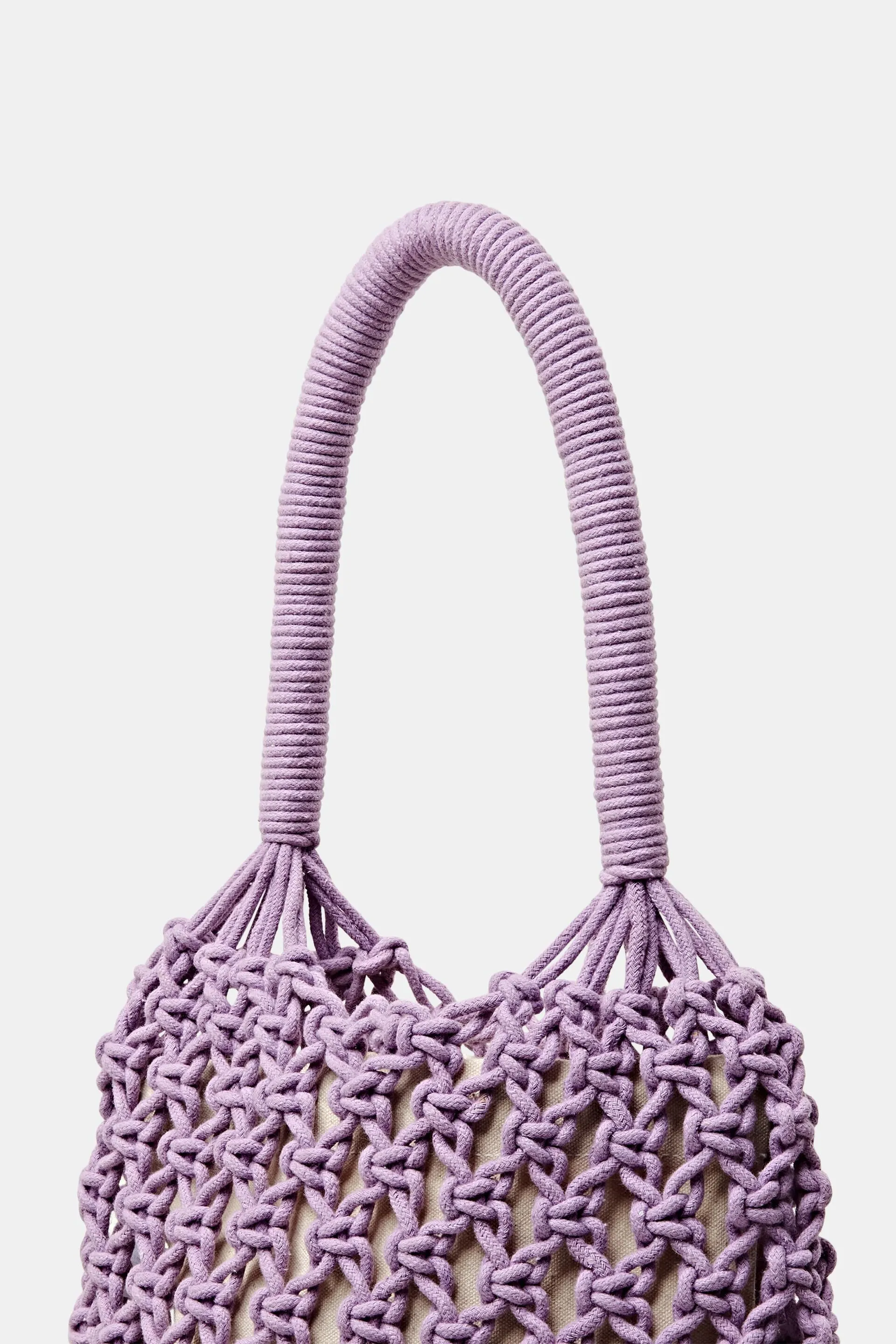 Tote bag a uncinetto a righe con nappe