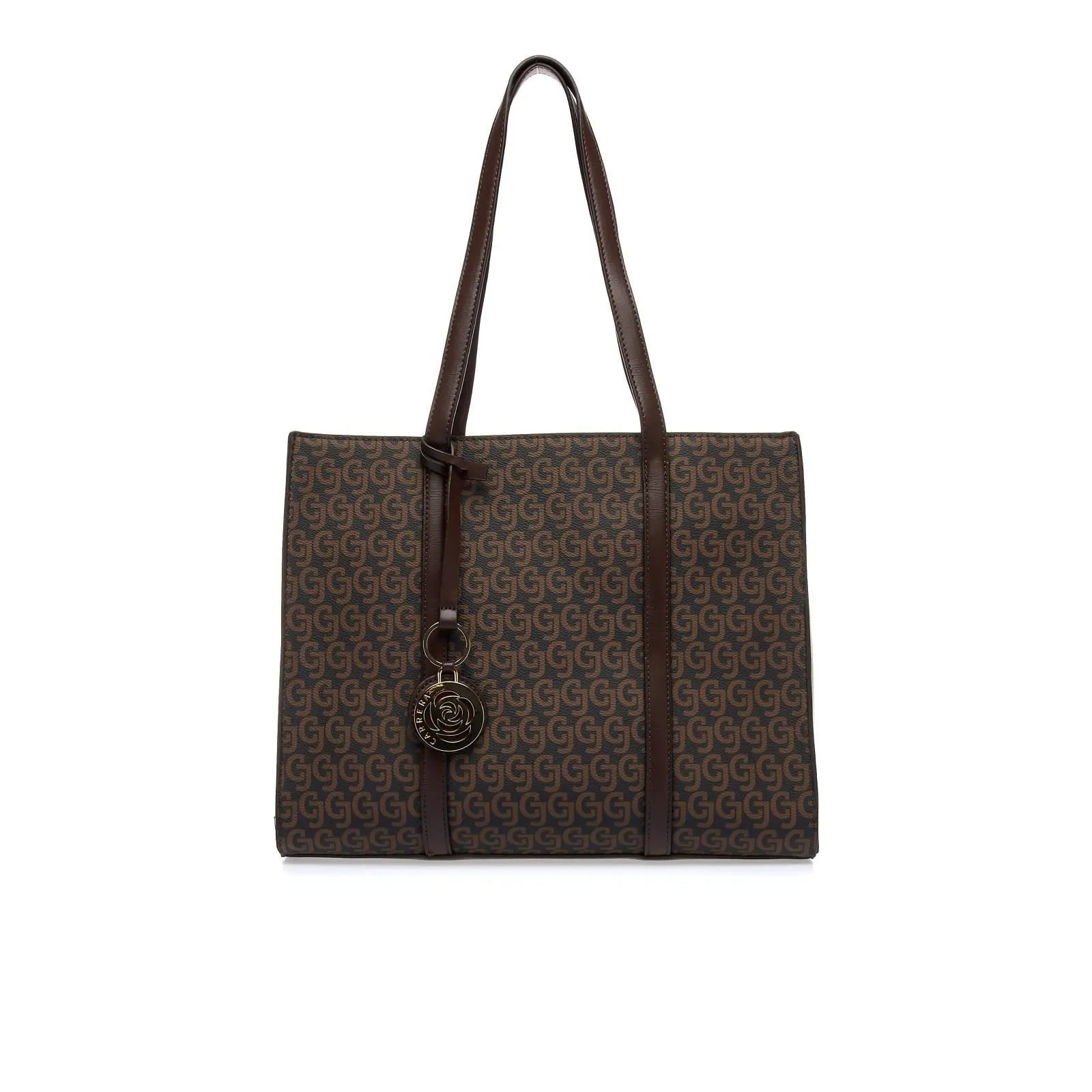 Tote bag marrone con stampa multilogo