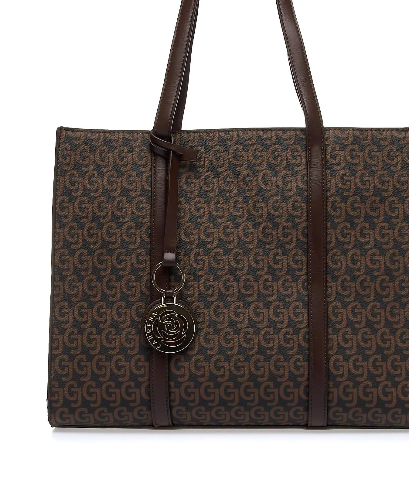 Tote bag marrone con stampa multilogo