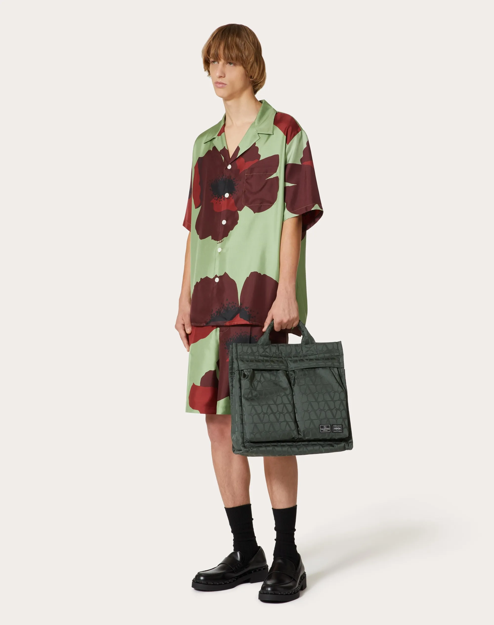 TOTE BAG VERTICALE 2WAY VALENTINO GARAVANI COLLABORATION WITH PORTER IN TESSUTO TECNICO TOILE ICONOGRAPHE