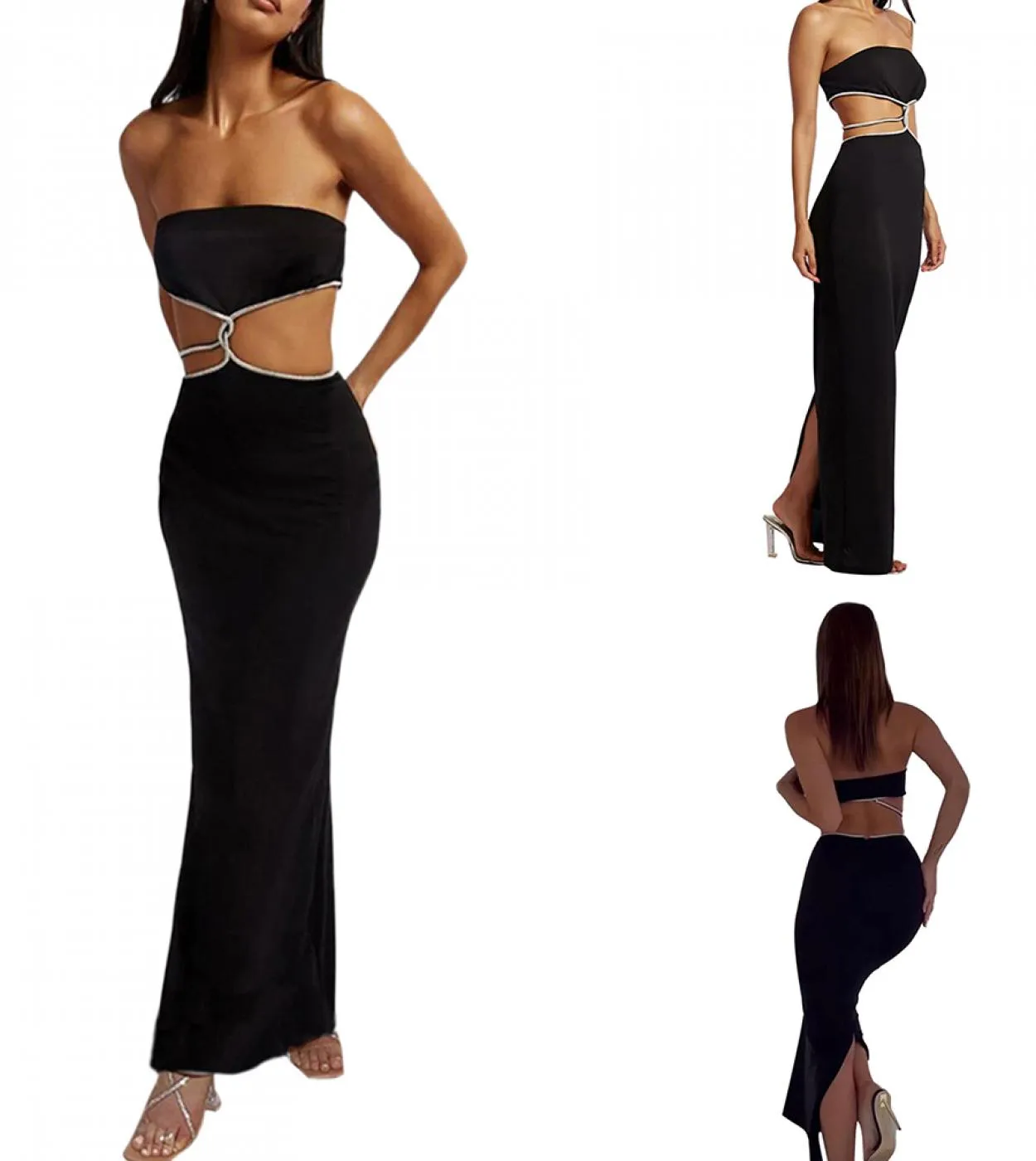 Tube Dress For Women Strapless Long Dress Wrap One Shoulder  Hollow Slit Open Dress  Girls Tight Clothes