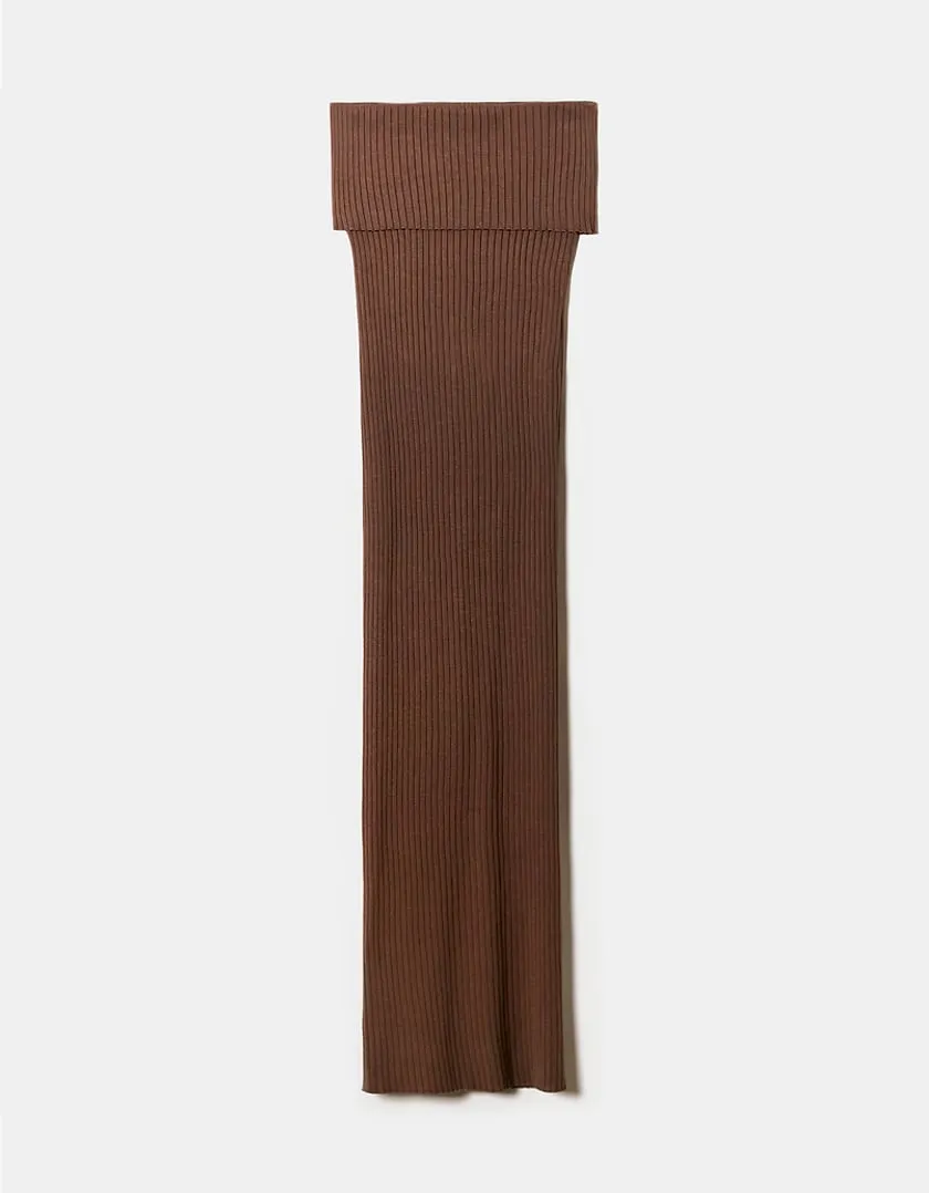 Vestito Lungo in Maglia Marrone  