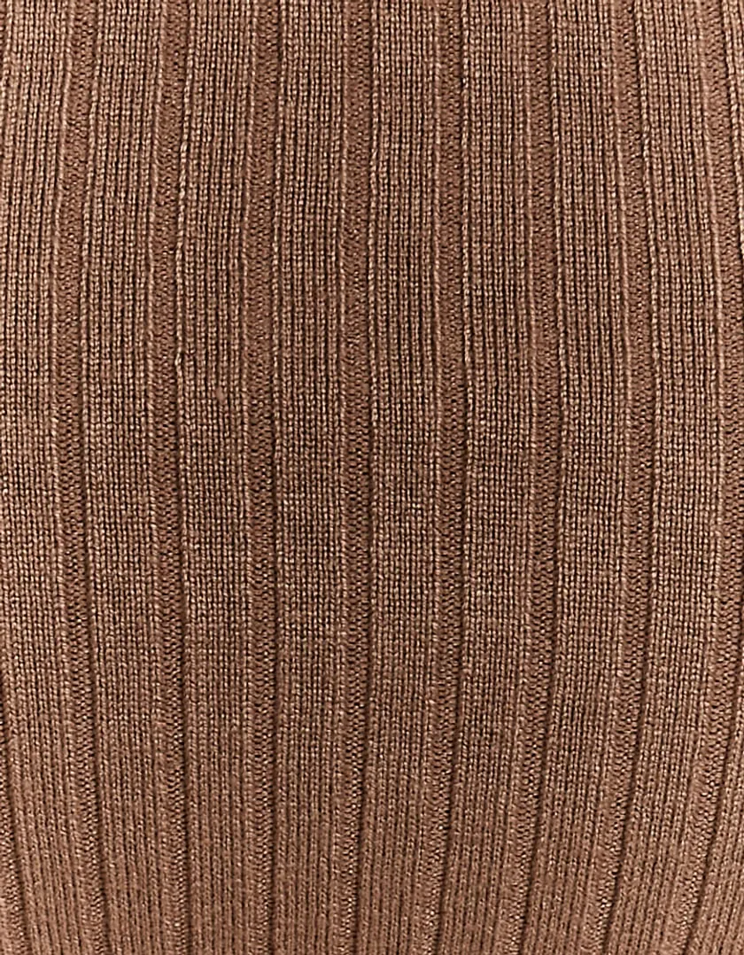 Vestito Lungo in Maglia Marrone  