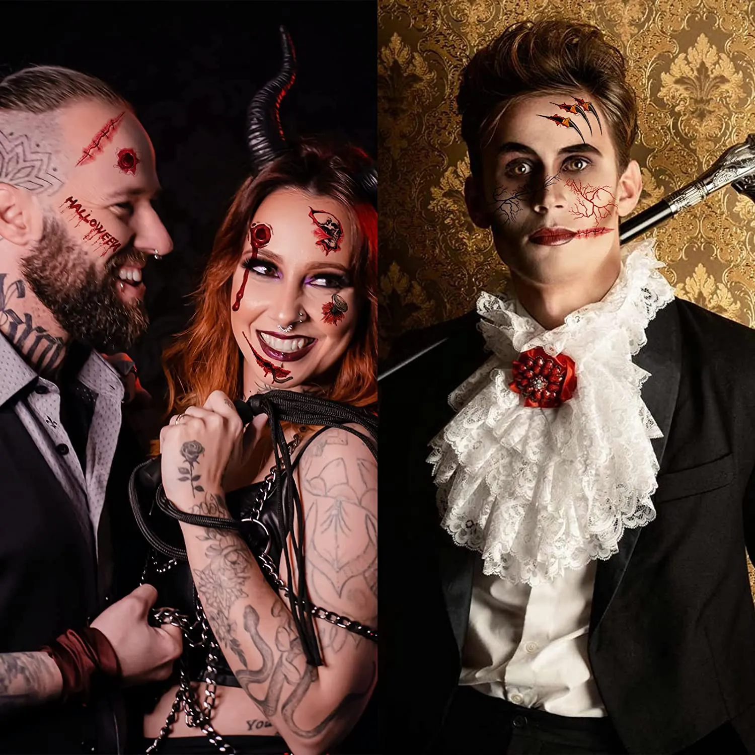 ZOCONE 15 Fogli Halloween Tatuaggi Temporanei Viso, Zombie Scab Sangue Cicatrici Finte Ferite Finte Tatuaggi di Halloween Adesiv