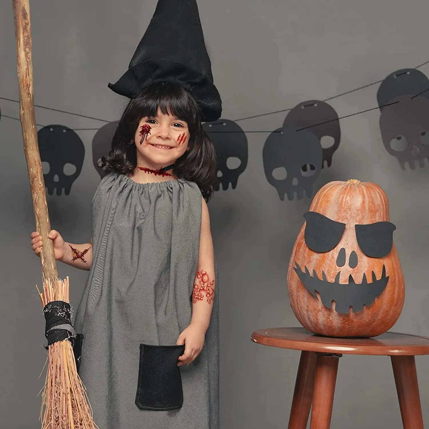 ZOCONE 15 Fogli Halloween Tatuaggi Temporanei Viso, Zombie Scab Sangue Cicatrici Finte Ferite Finte Tatuaggi di Halloween Adesiv